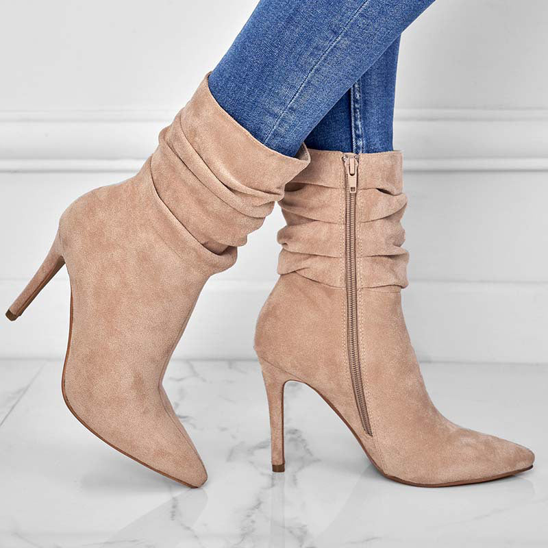 ⏰Maximal 50 % Rabatt🏆Kurze Damenstiefel mit hohem Absatz und spitzer Zehe