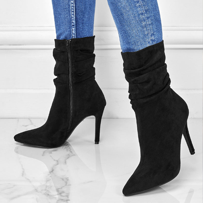 ⏰Maximal 50 % Rabatt🏆Kurze Damenstiefel mit hohem Absatz und spitzer Zehe