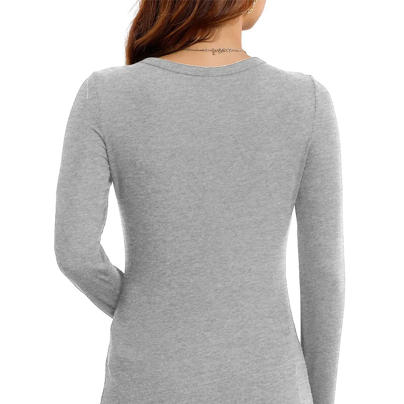 🎀Einfarbige Rundhals-Langarm-Oberteile mit schmaler Passform für Damen