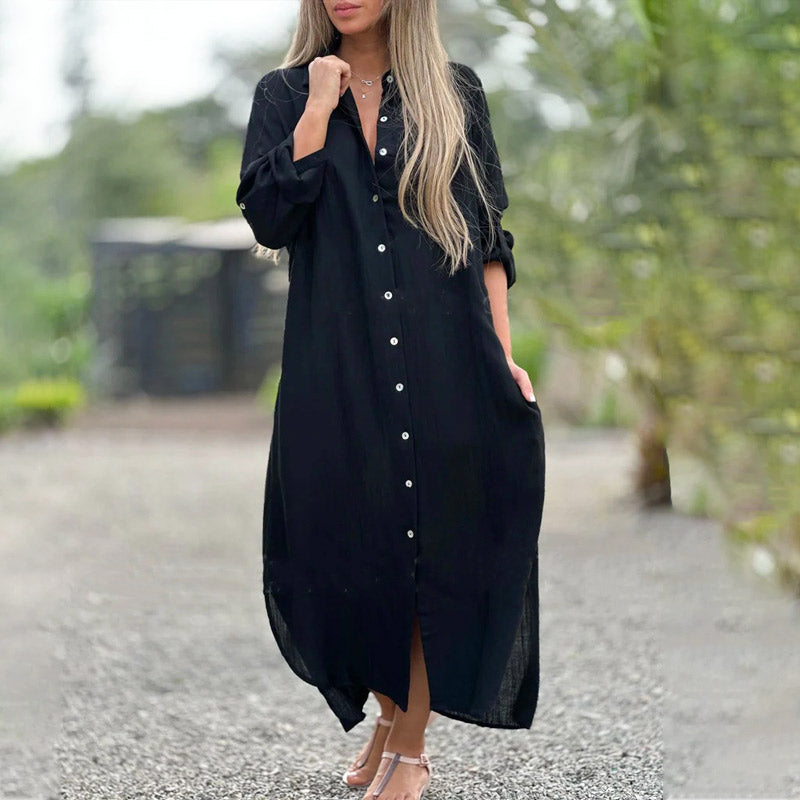 Hemdblusenkleid mit Revers und langen Ärmeln und Knöpfen