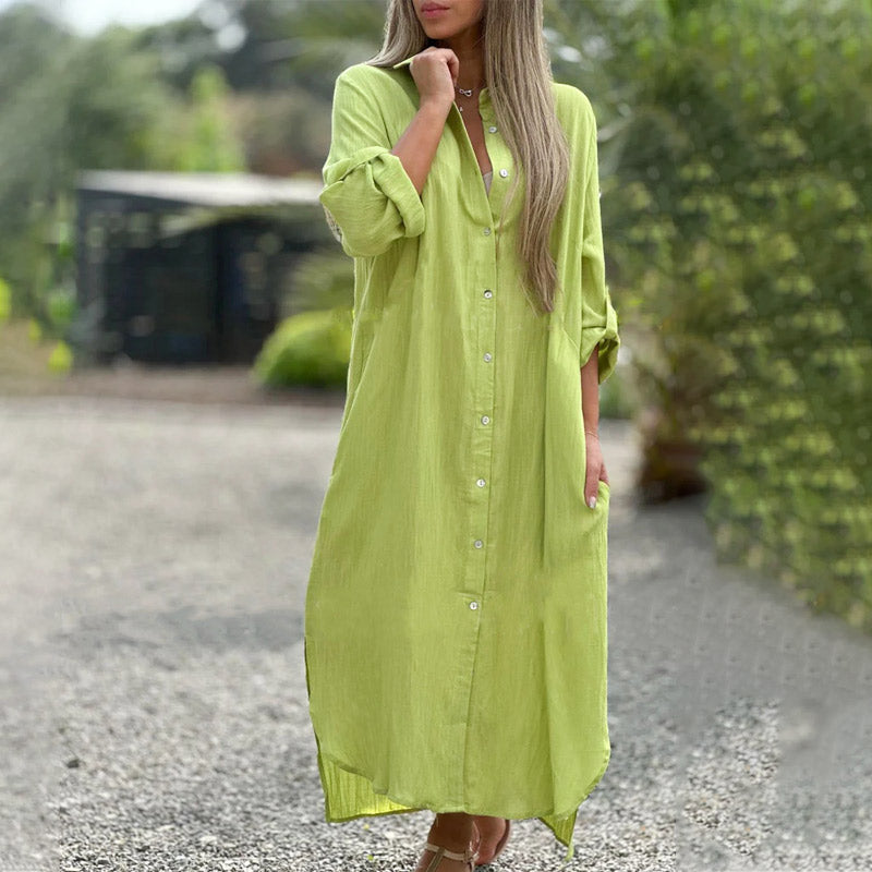 Hemdblusenkleid mit Revers und langen Ärmeln und Knöpfen
