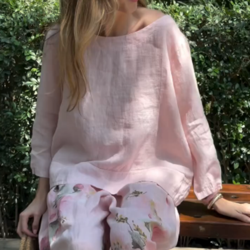 🌸🔥 Einfarbige Oberteile und Hosen mit weitem Bein und Blumenmuster