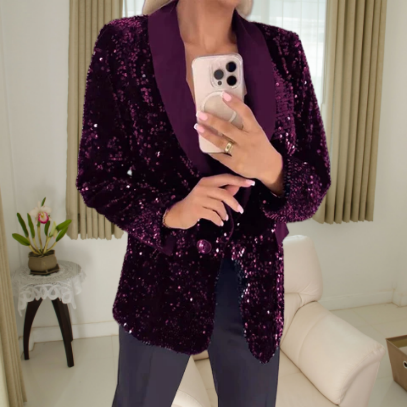 Langärmliger Blazer mit Pailletten und Taschen