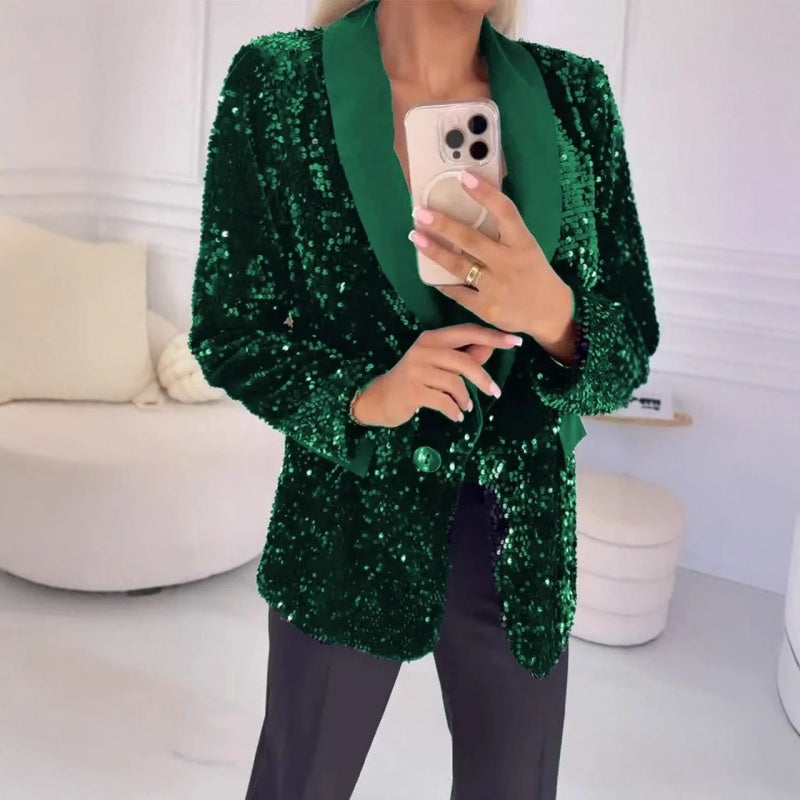 Langärmliger Blazer mit Pailletten und Taschen