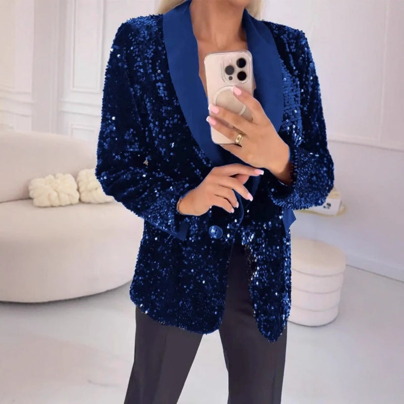 Langärmliger Blazer mit Pailletten und Taschen