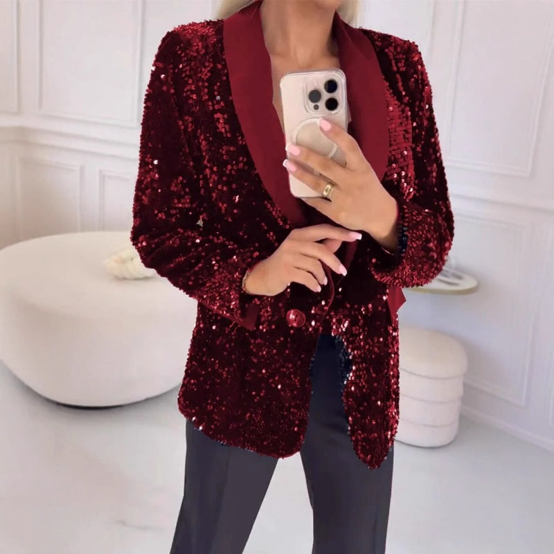 Langärmliger Blazer mit Pailletten und Taschen