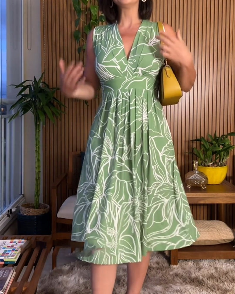 🌿Was soll ich morgen anziehen?💥 neue plus Größe ärmellose v-Ausschnitt Taille-cinching Kleid
