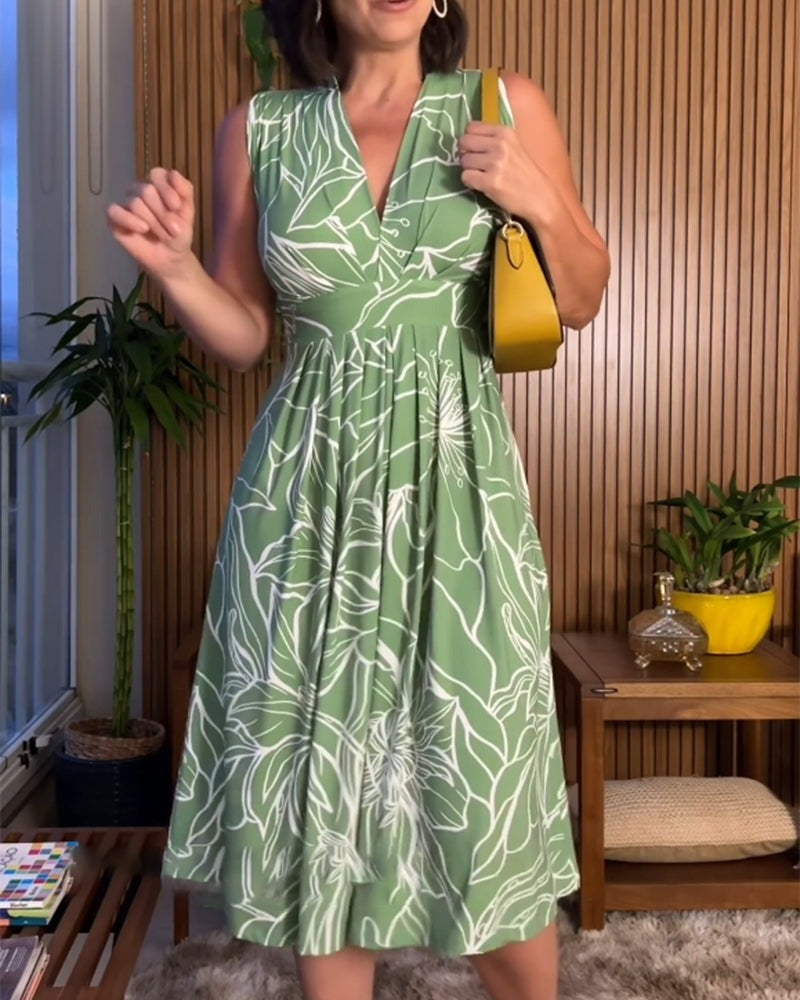 🌿Was soll ich morgen anziehen?💥 neue plus Größe ärmellose v-Ausschnitt Taille-cinching Kleid