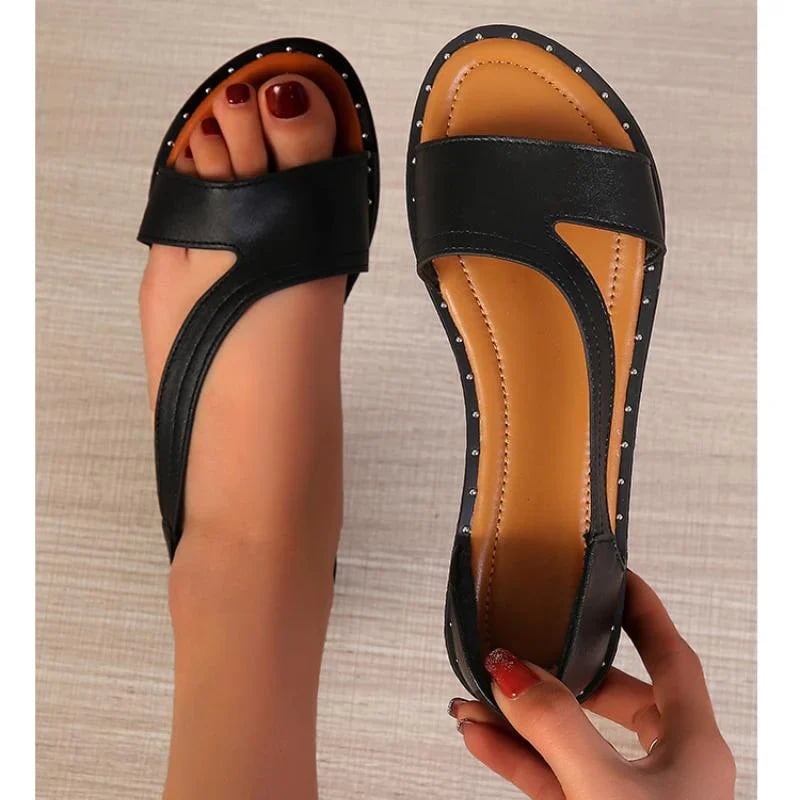 🔥40% Rabatt 🔥 Flache Sandalen mit offener Zehenpartie und Fischmaul-Nieten