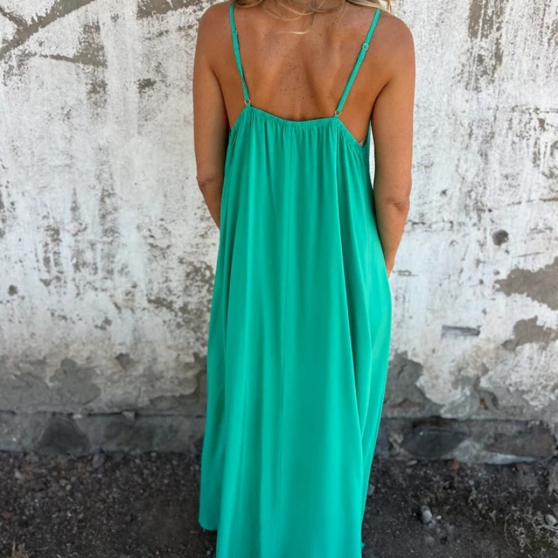 Elegantes Maxikleid mit V-Ausschnitt und Spaghettiträgern und Spitzenbesatz für Damen