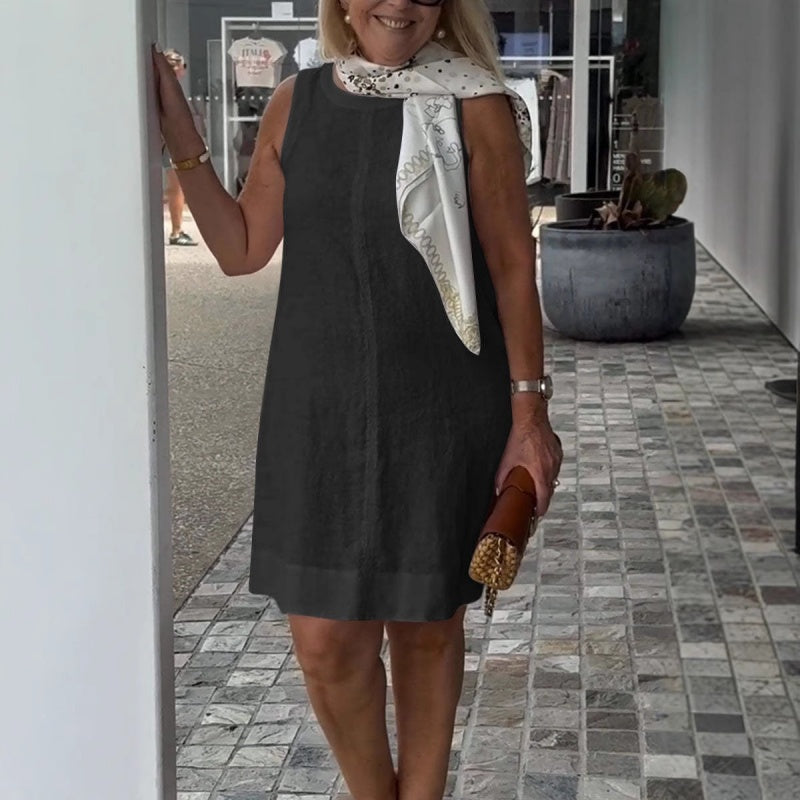 Lässiges ärmelloses Kleid mit Rundhalsausschnitt für Damen