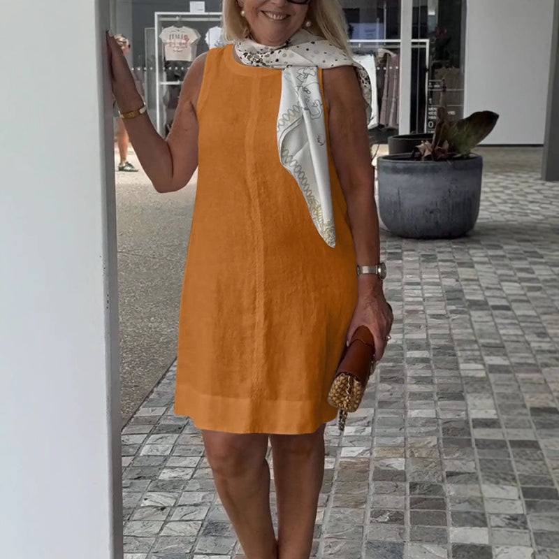 Lässiges ärmelloses Kleid mit Rundhalsausschnitt für Damen