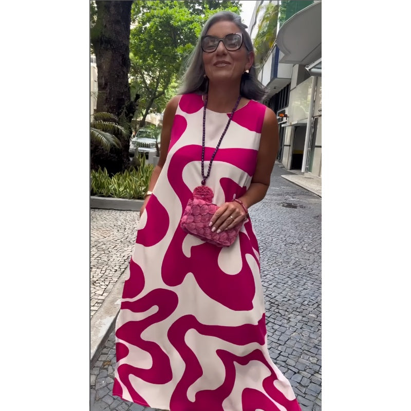 Lässiges und modisches ärmelloses Kleid mit Rundhalsausschnitt und Druck