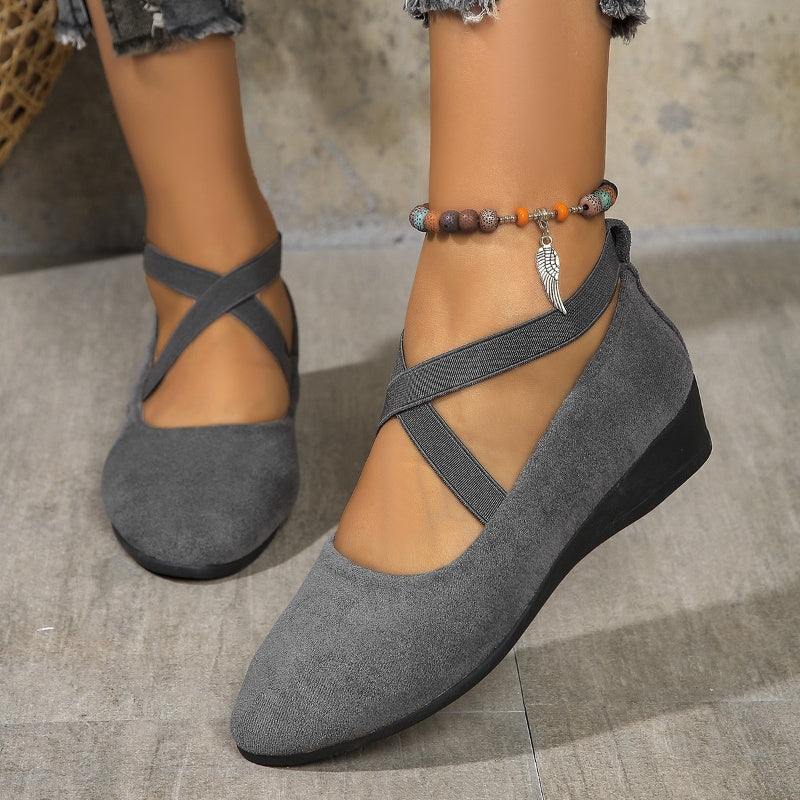 🔥Hot Sale🔥Elegante solide Farbe Elastische Riemen Niedrige Keilschuhe