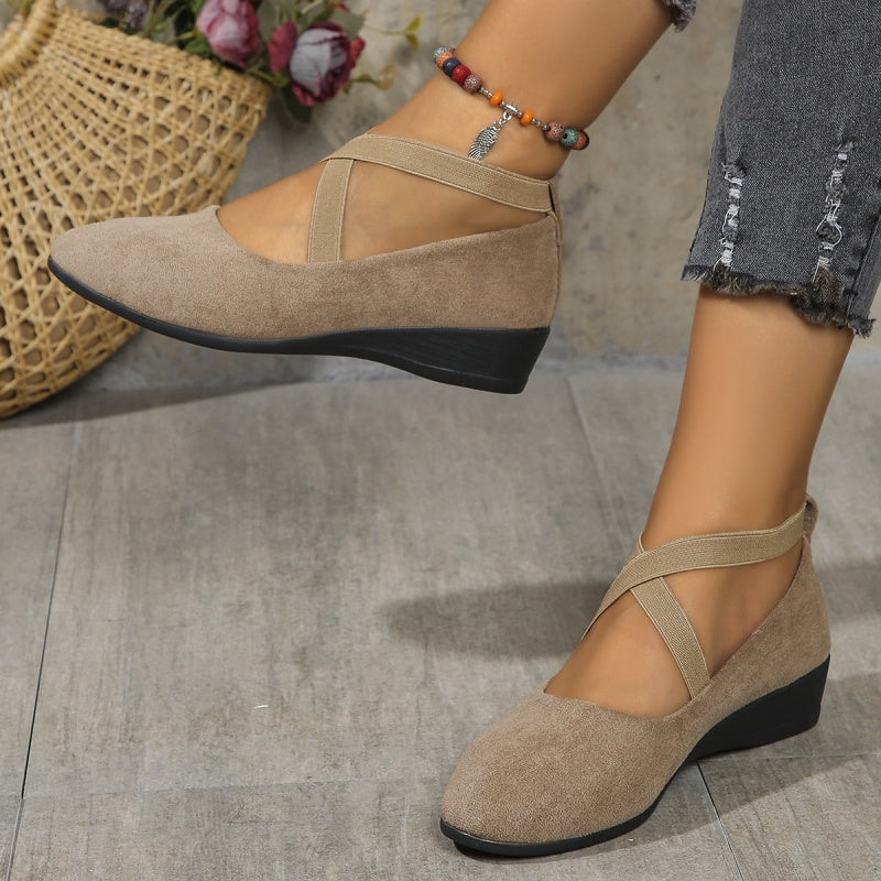 🔥Hot Sale🔥Elegante solide Farbe Elastische Riemen Niedrige Keilschuhe