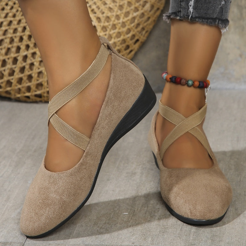 🔥Hot Sale🔥Elegante solide Farbe Elastische Riemen Niedrige Keilschuhe