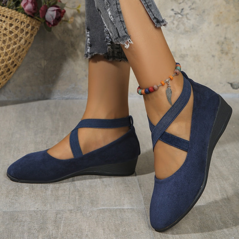 🔥Hot Sale🔥Elegante solide Farbe Elastische Riemen Niedrige Keilschuhe