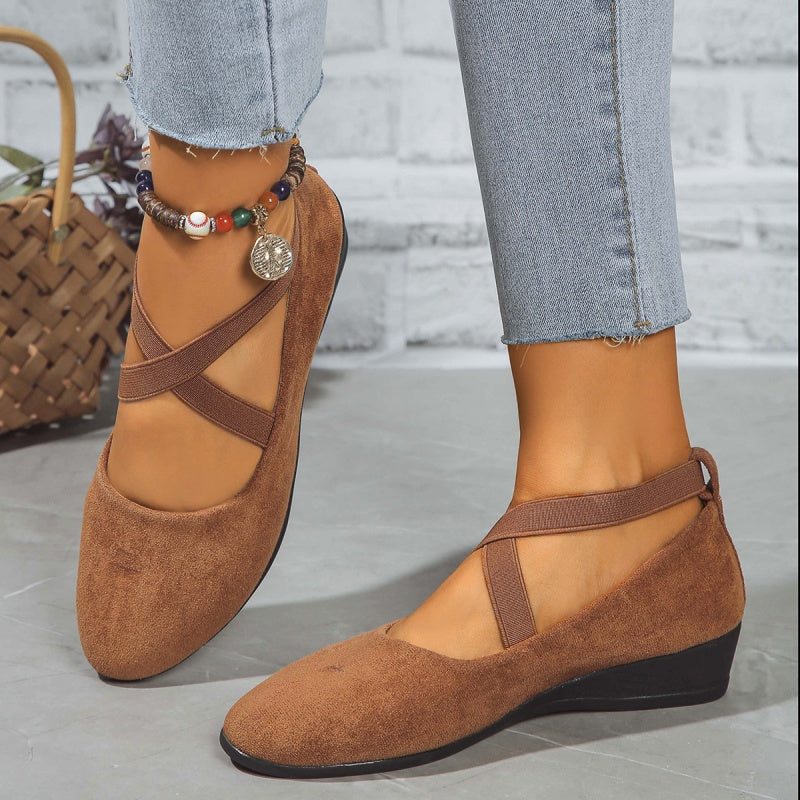 🔥Hot Sale🔥Elegante solide Farbe Elastische Riemen Niedrige Keilschuhe