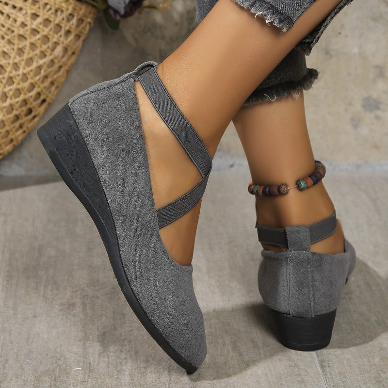 🔥Hot Sale🔥Elegante solide Farbe Elastische Riemen Niedrige Keilschuhe
