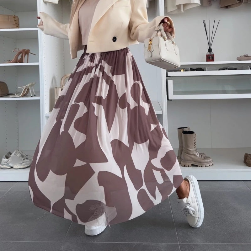 ☀️2025 frühsommer neu 👗Damen-Maxirock mit trendigem Druck und elastischem Bund