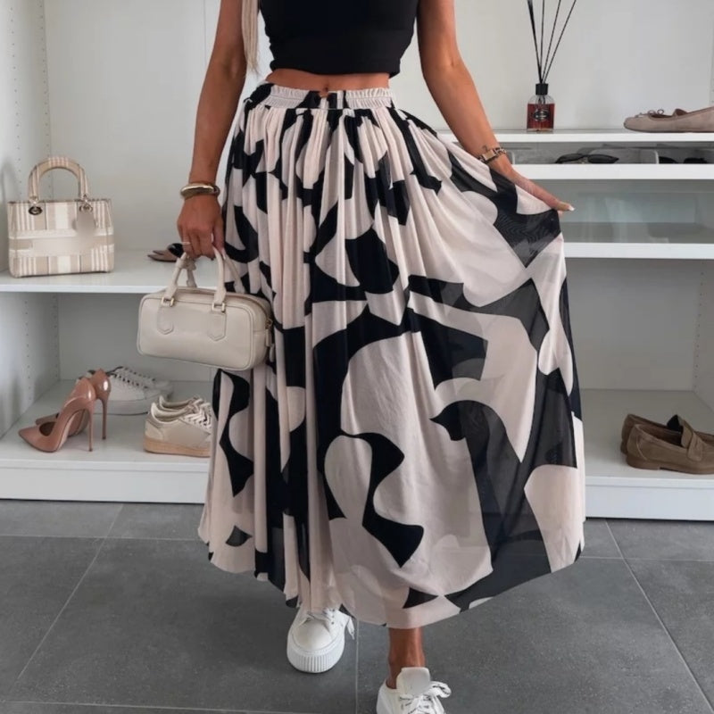 ☀️2025 frühsommer neu 👗Damen-Maxirock mit trendigem Druck und elastischem Bund