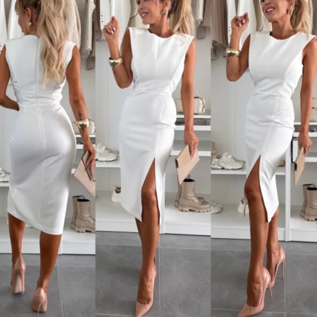 ⏳24-Stunden-Lieferung💥Ärmelloses, figurbetontes Damenkleid mit Schlitz