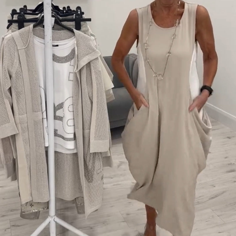 Schlichtes ärmelloses Kleid mit Taschen