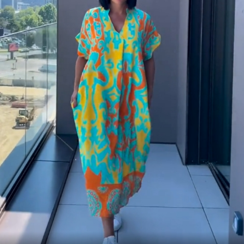 Lässiges, elegantes, bedrucktes Kleid mit V-Ausschnitt für Damen