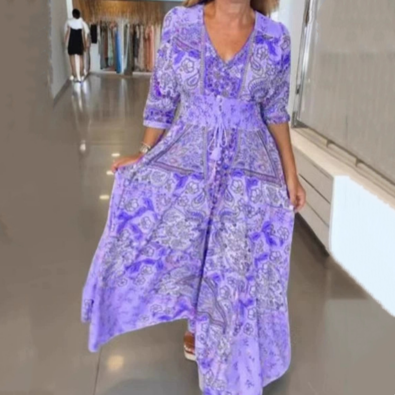 🔥Frauen elegantes Blumenzeichnungen mit langem Kleid