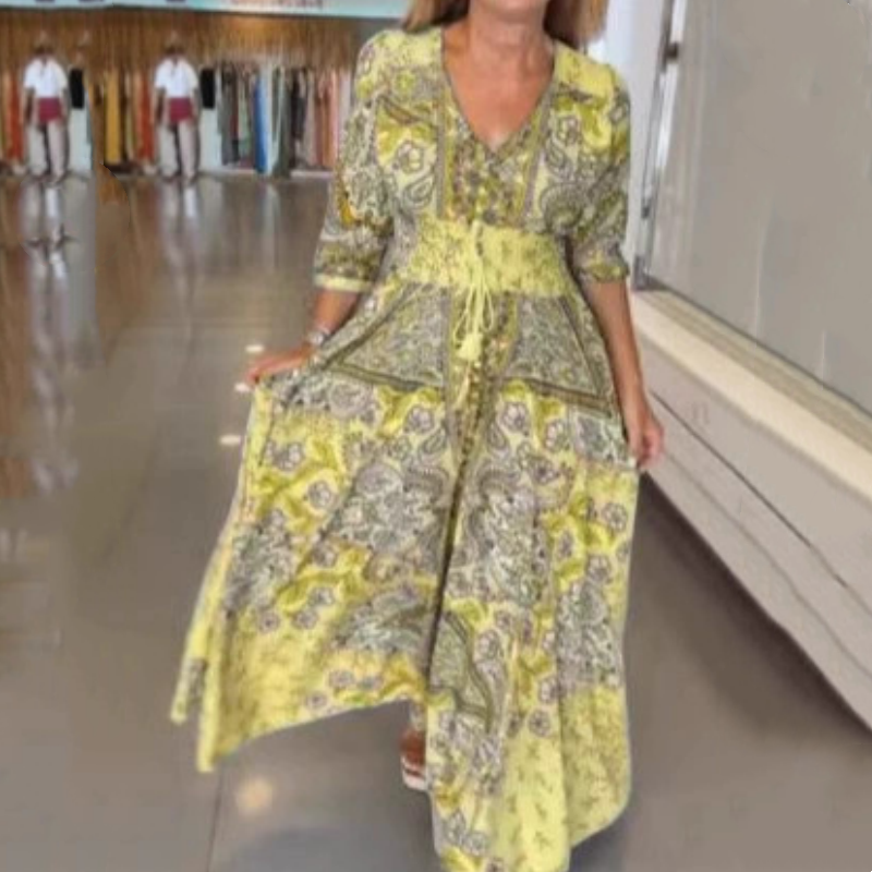 🔥Frauen elegantes Blumenzeichnungen mit langem Kleid