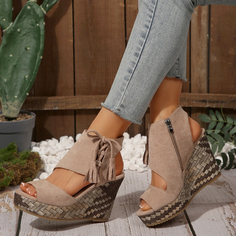 Frauen Quaste Open Tobe Plattform Keilsandalen✨✨