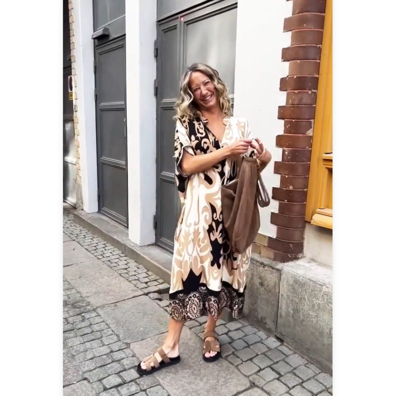 Lose V-Ausschnitt mit Frauen gedrucktes Kleid👗