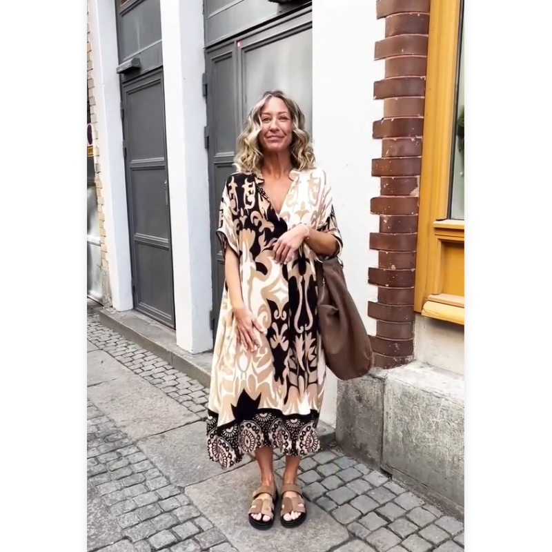 Lose V-Ausschnitt mit Frauen gedrucktes Kleid👗
