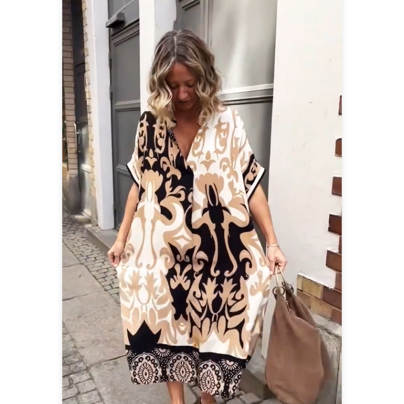 Lose V-Ausschnitt mit Frauen gedrucktes Kleid👗