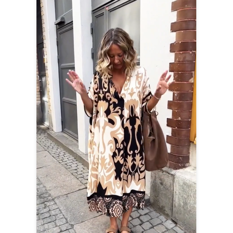Lose V-Ausschnitt mit Frauen gedrucktes Kleid👗