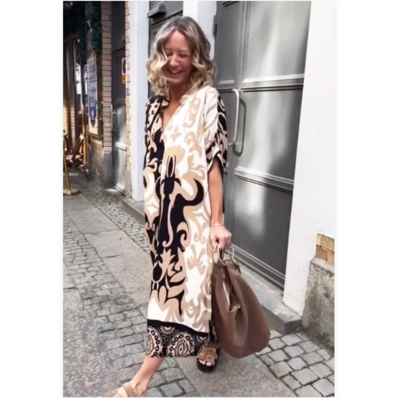 Lose V-Ausschnitt mit Frauen gedrucktes Kleid👗