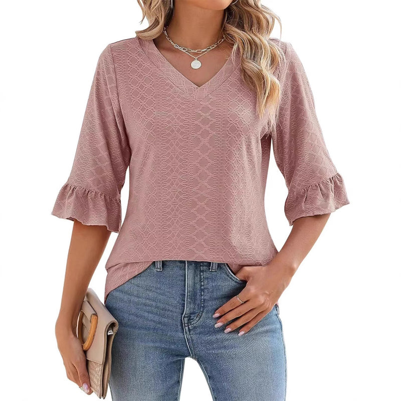 Elegante Oberteile mit Rüschenärmeln und V-Ausschnitt für Damen