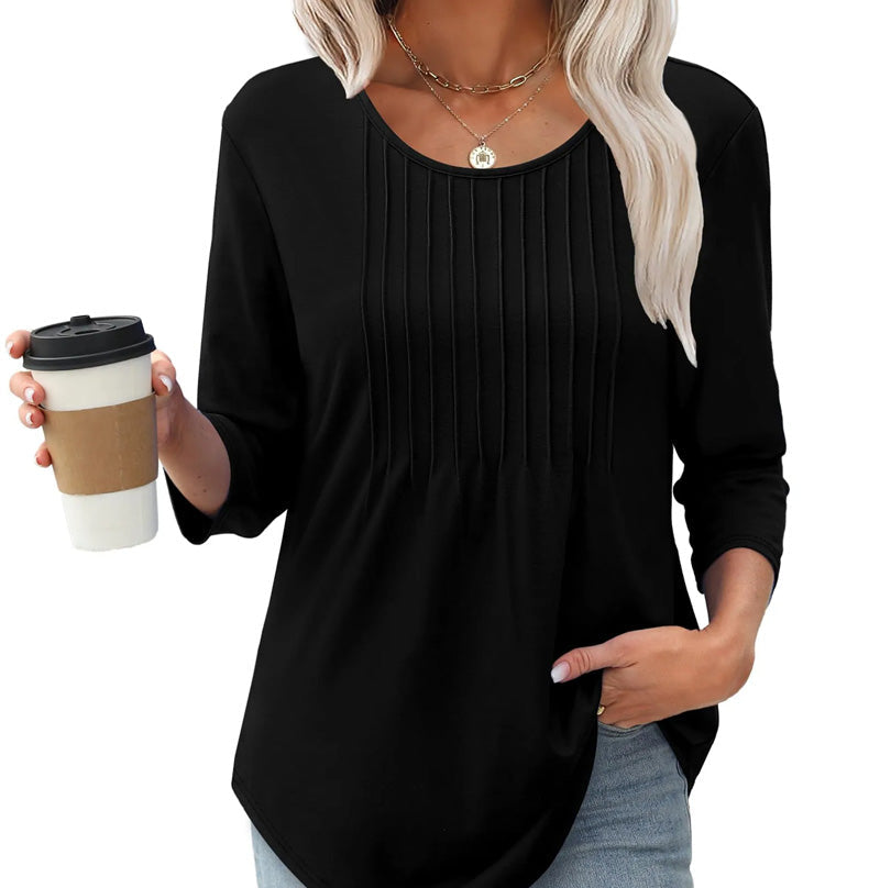 🌸Sommer Special💐Dünne Bluse mit Rundhalsausschnitt und lockerer Passform