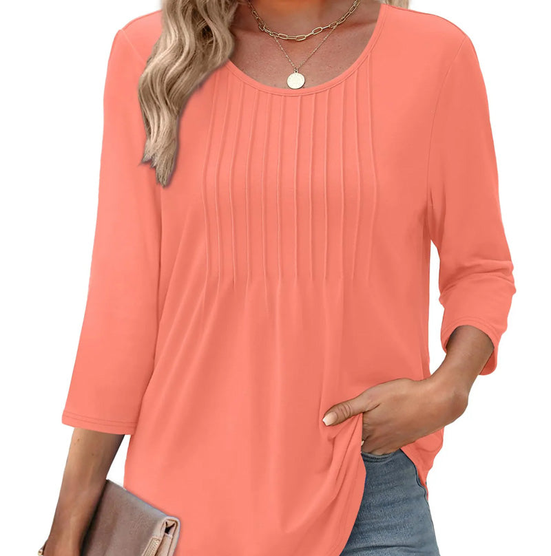 🌸Sommer Special💐Dünne Bluse mit Rundhalsausschnitt und lockerer Passform