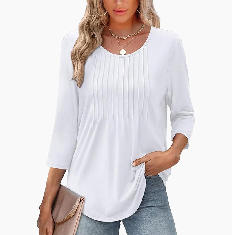 🌸Sommer Special💐Dünne Bluse mit Rundhalsausschnitt und lockerer Passform