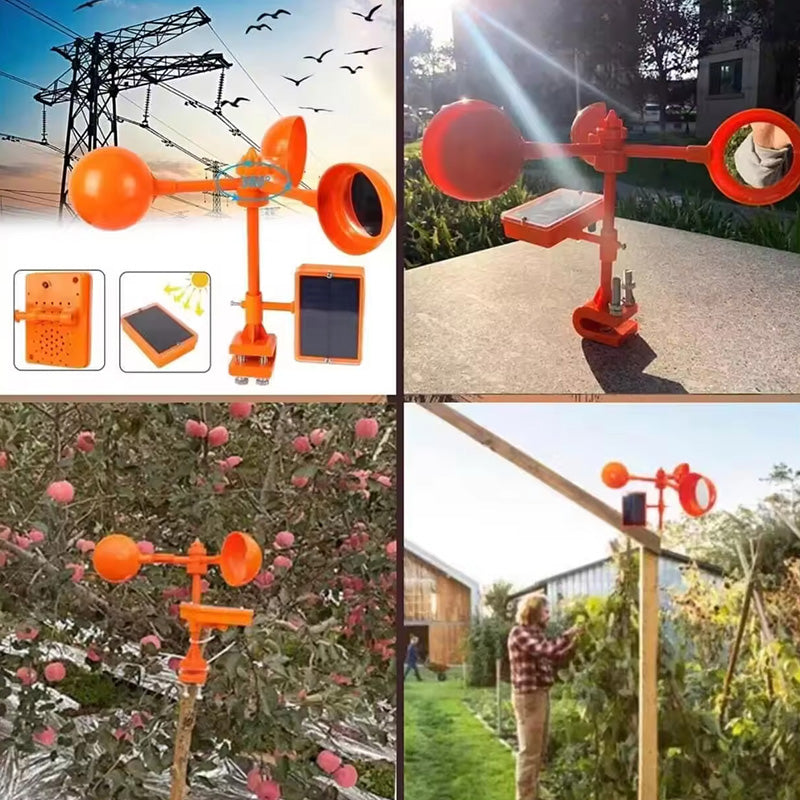 Vogelscheuche mit Reflektor und Windmaschine mit Sound