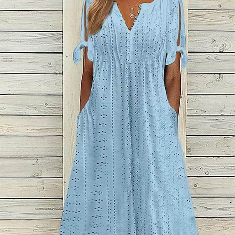 🌸💐Elegantes Kleid mit V-Ausschnitt und Hohlkehle für Frauen🚀Kaufen Sie 2 und erhalten Sie kostenlosen Versand🚀