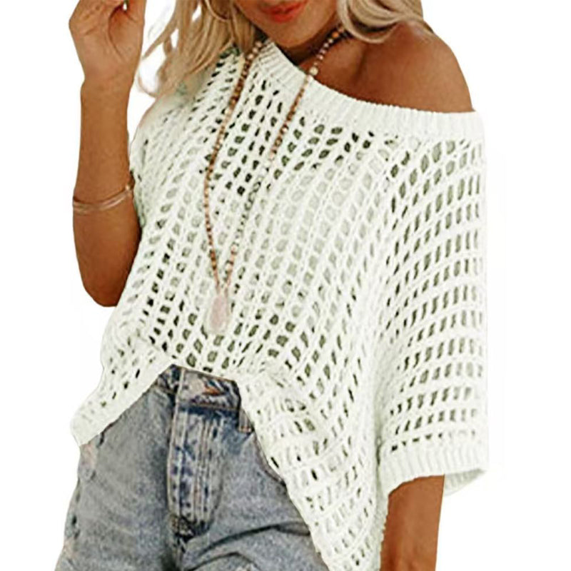 🎁2025 Neuer heißer Verkauf🌈Damen lässig Kurzarm hohl aus Pullover stricken Tops