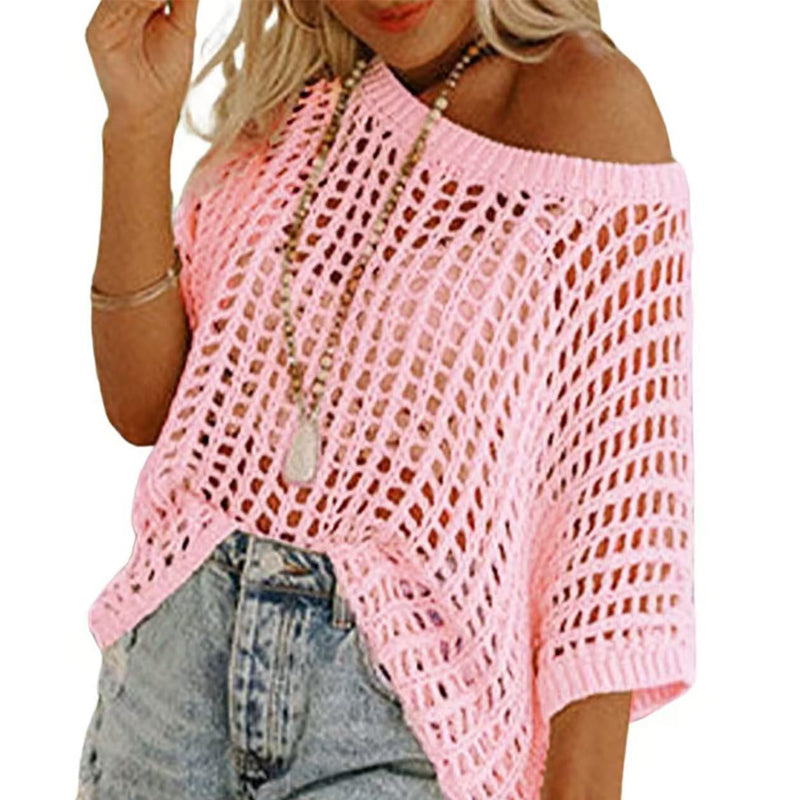 🎁2025 Neuer heißer Verkauf🌈Damen lässig Kurzarm hohl aus Pullover stricken Tops