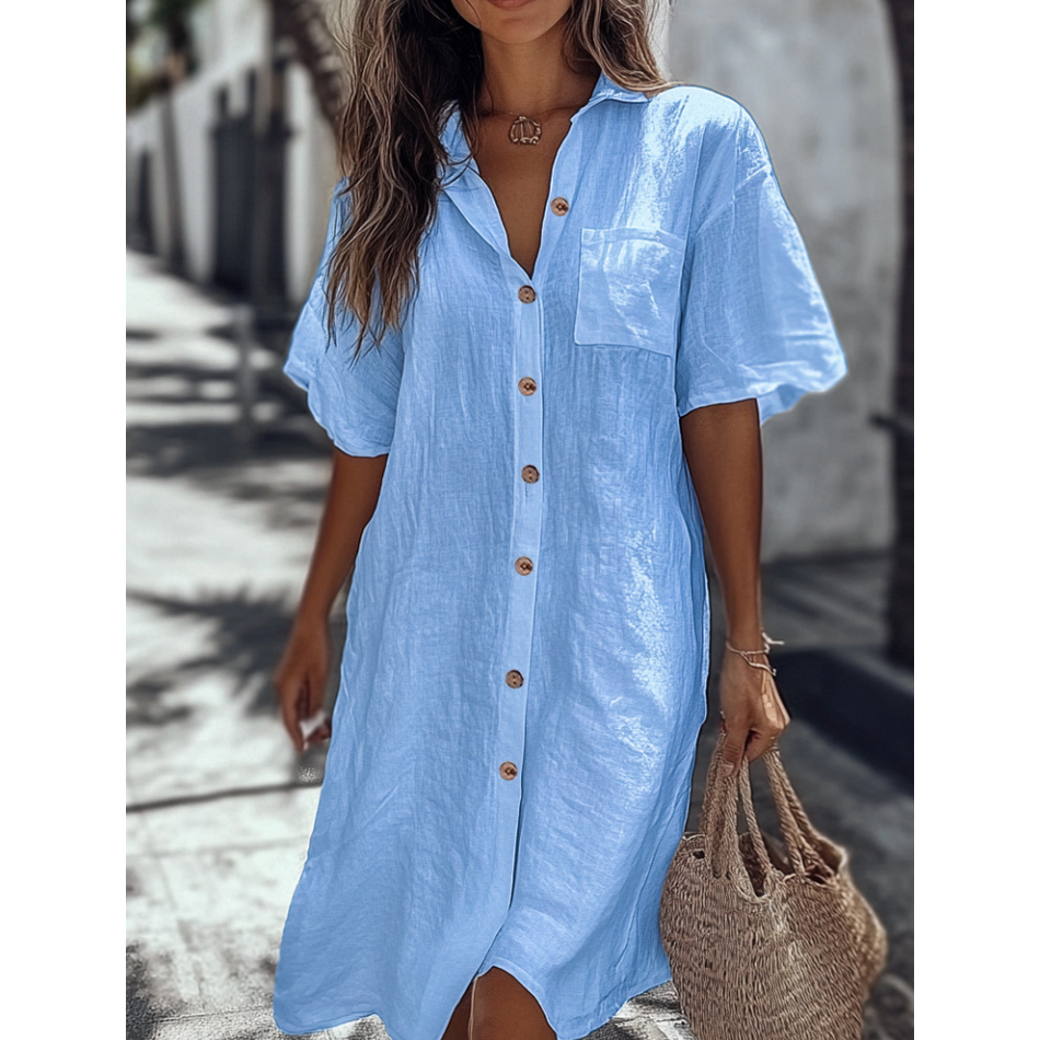 🔥Heißer Verkauf 50 % Rabatt👗Lässiges Baumwoll-Leinen-Hemdkleid