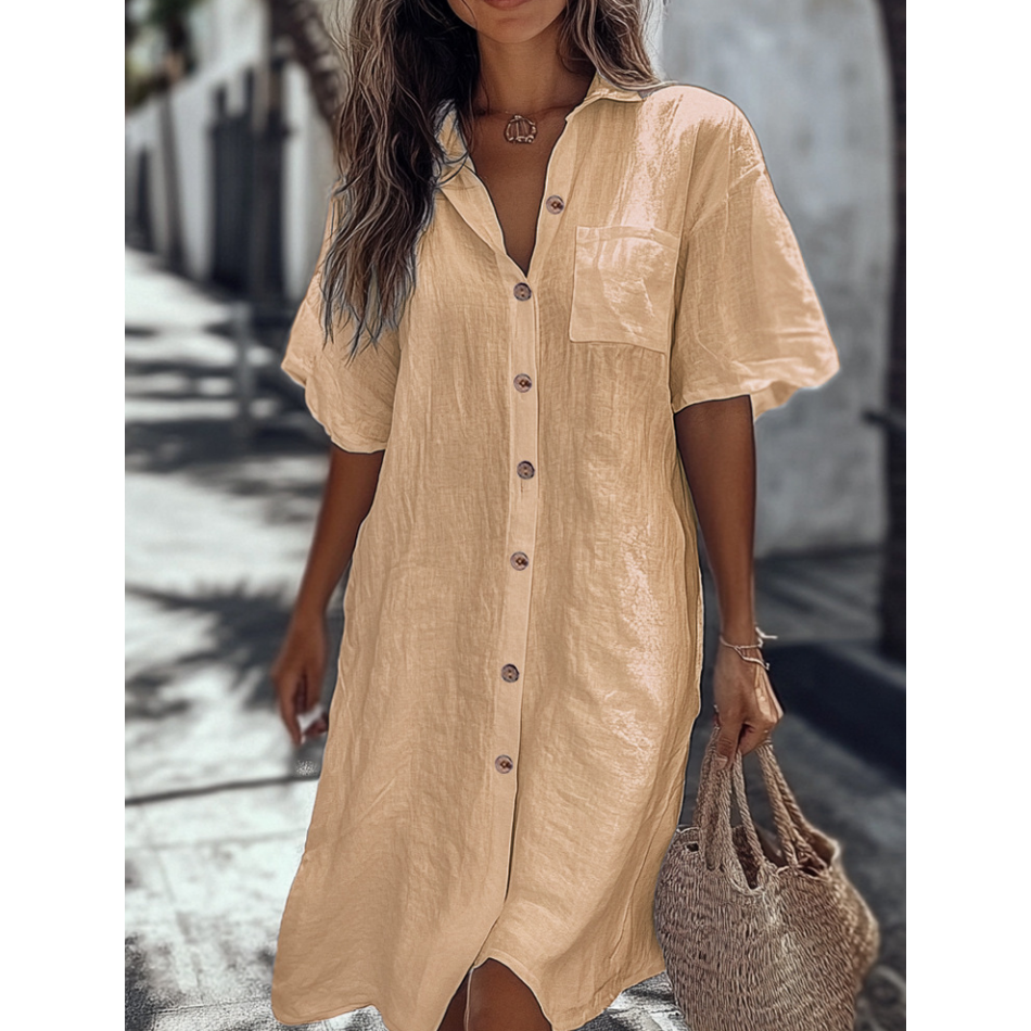 🔥Heißer Verkauf 50 % Rabatt👗Lässiges Baumwoll-Leinen-Hemdkleid