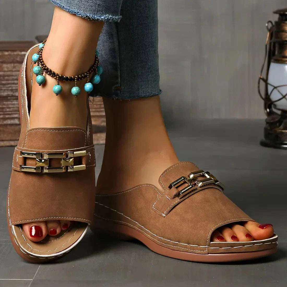 👡✨Orthopädische Sandalen mit goldener Schnalle