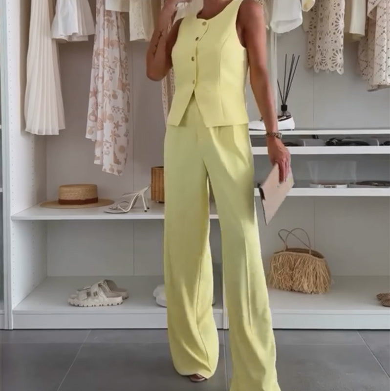 🌸Sommer-Schnäppchen 50 % RABATT🌸Set aus ärmellosem Oberteil und langer Hose für Damen