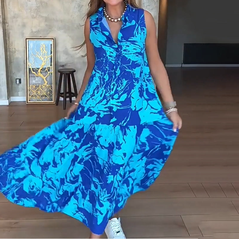 🌸Ärmelloses modisches Maxikleid mit Print für Damen