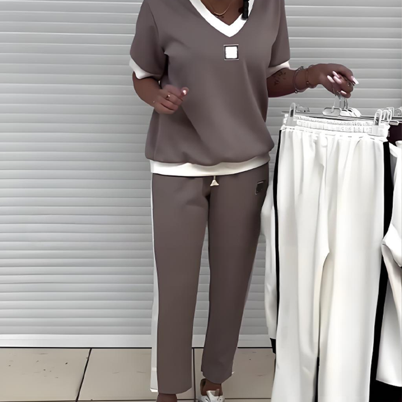 ⏳Begrenzte Zeit 50% Rabatt💥Lässiges Damen-Zweiteiler: Top mit V-Ausschnitt und Hose